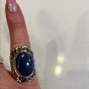 Elegant Silver Lápiz Azulé Blue Stone Ring from Chile